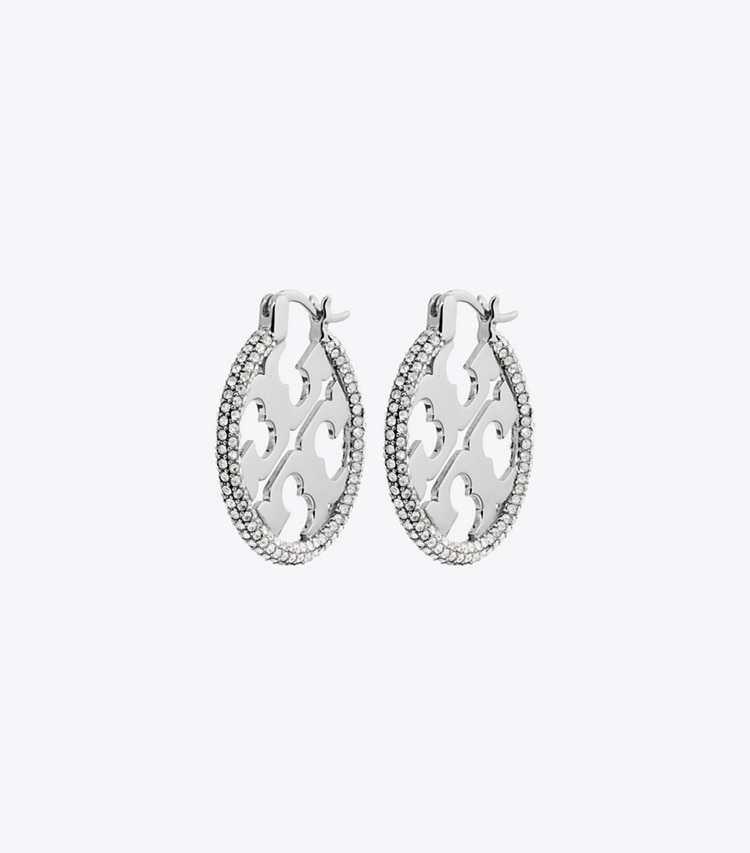 TORY BURCH MILLER PAVe HOOP EARRING - Tory Silver / Crystal - Click Image to Close