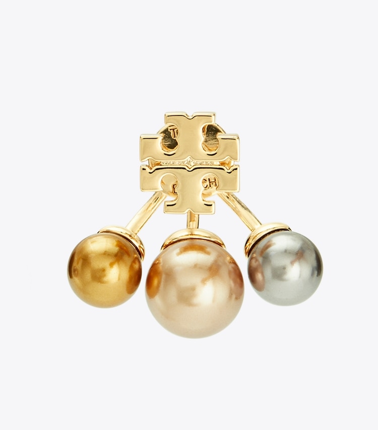 TORY BURCH KIRA PEARL FRONT-BACK EARRING - Tory Gold / Bronze / Pink