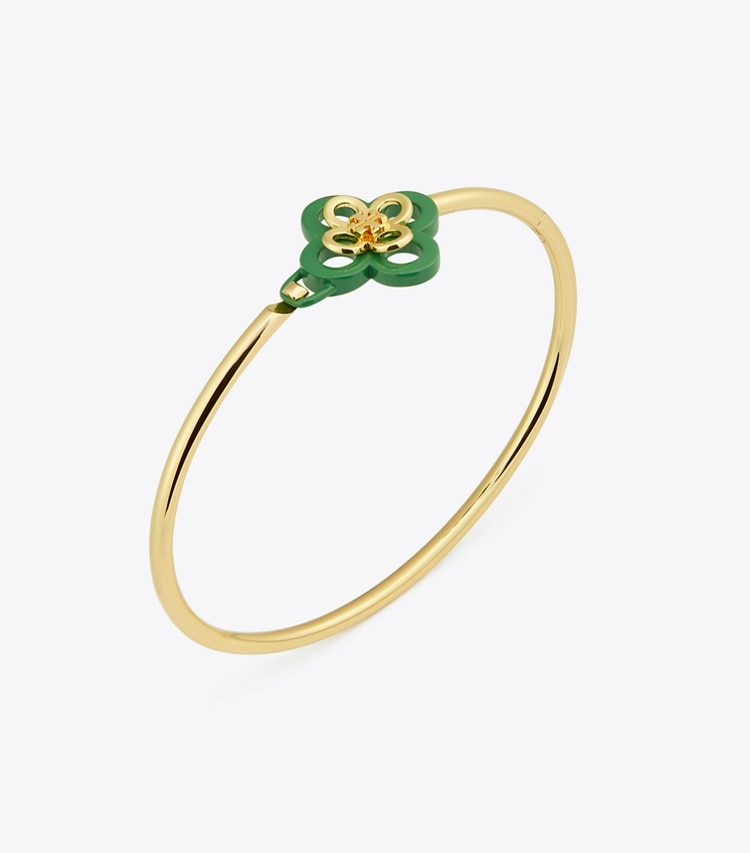 TORY BURCH KIRA CLOVER ENAMEL HINGE BRACELET - Tory Gold / Green