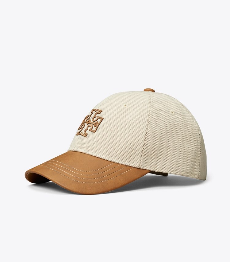 TORY BURCH TWO-TONE CANVAS CAP - Natural Brown - Click Image to Close