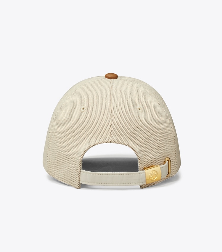 TORY BURCH TWO-TONE CANVAS CAP - Natural Brown