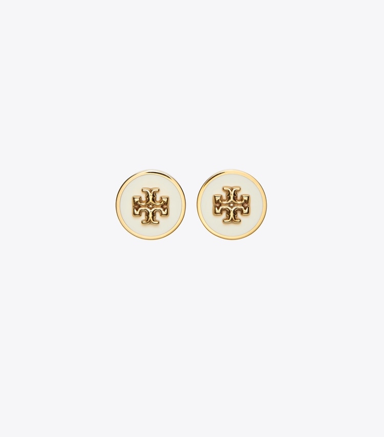 TORY BURCH KIRA ENAMEL CIRCLE-STUD EARRING - Tory Gold / New Ivory - Click Image to Close