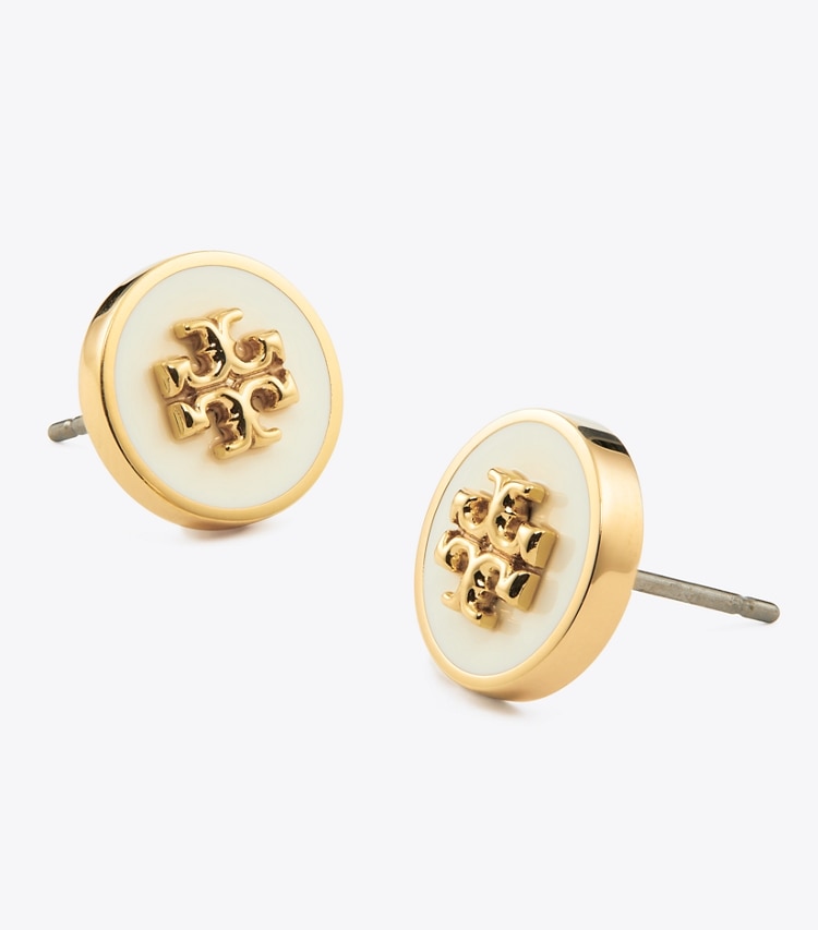 TORY BURCH KIRA ENAMEL CIRCLE-STUD EARRING - Tory Gold / New Ivory