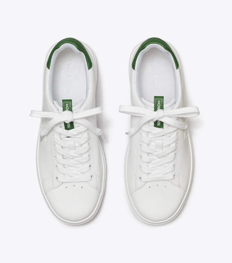 TORY BURCH DOUBLE T HOWELL COURT SNEAKER - White / Arugula Green