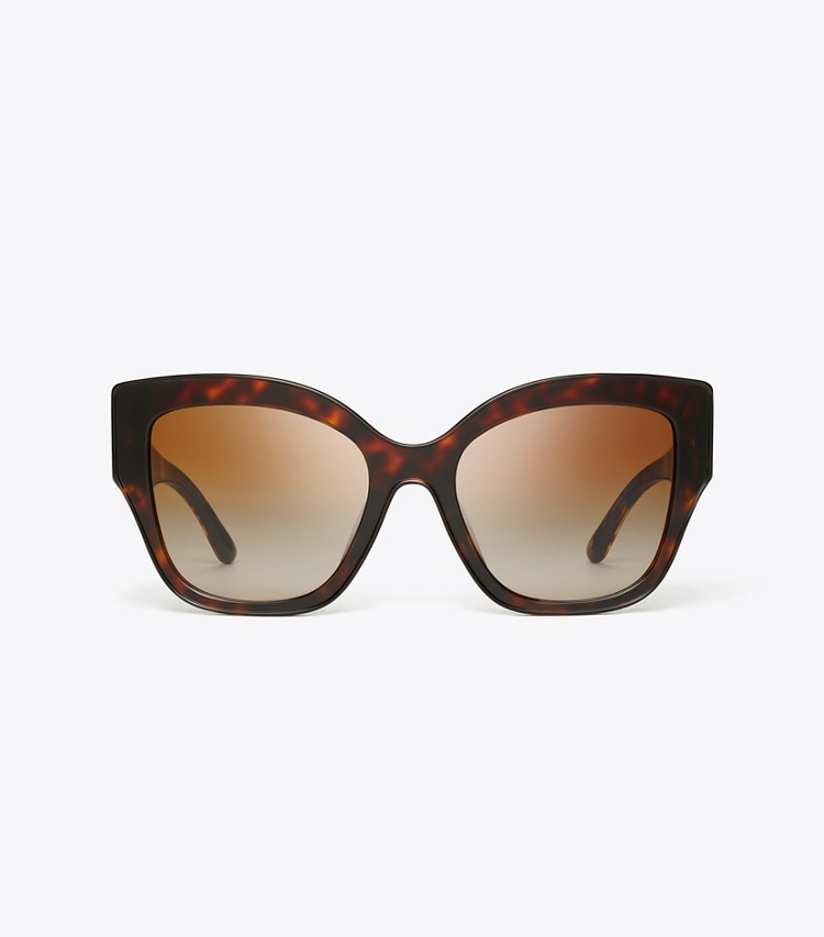 TORY BURCH OVERSIZED CAT-EYE SUNGLASSES - Dark Tortoise/Brown Gradient - Click Image to Close