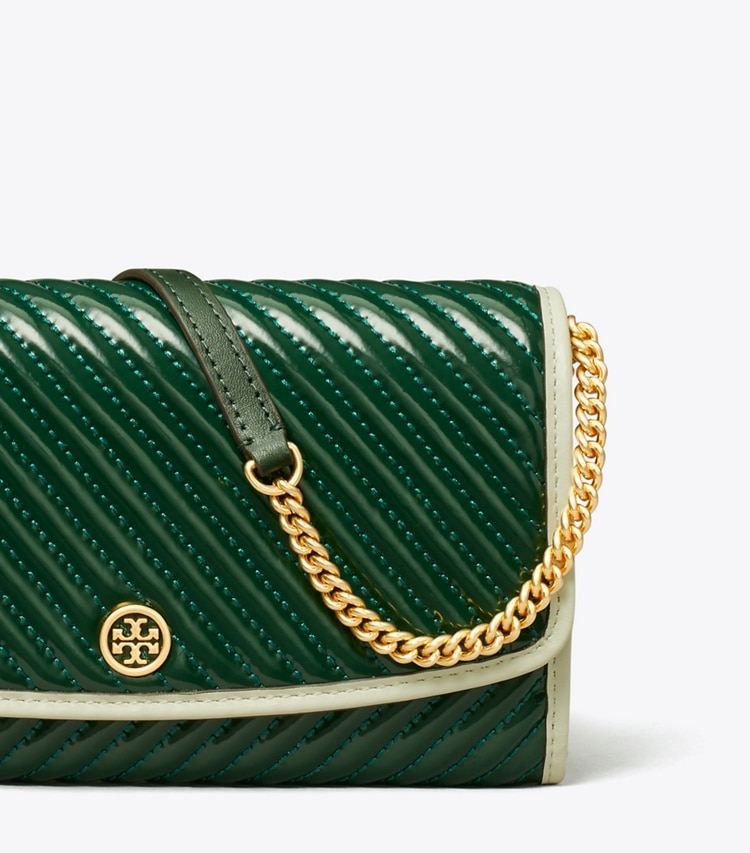 TORY BURCH ROBINSON PATENT QUILTED CHAIN WALLET - Pine Tree