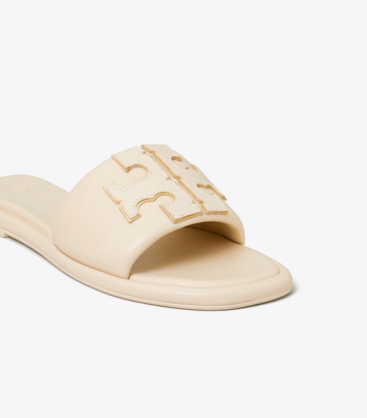 TORY BURCH DOUBLE T SPORT SLIDE - Dulce De Leche / Gold