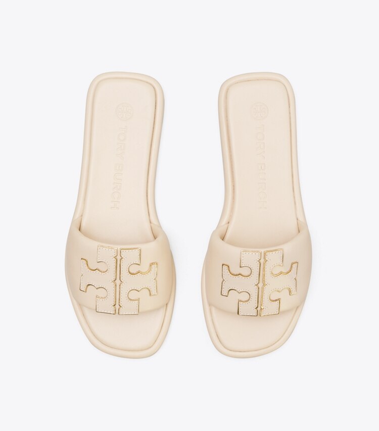 TORY BURCH DOUBLE T SPORT SLIDE - Dulce De Leche / Gold