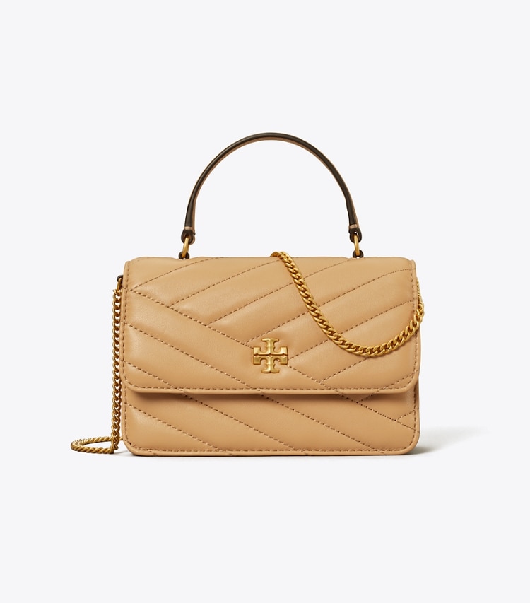 TORY BURCH MINI KIRA CHEVRON TOP HANDLE CHAIN WALLET - Desert Dune