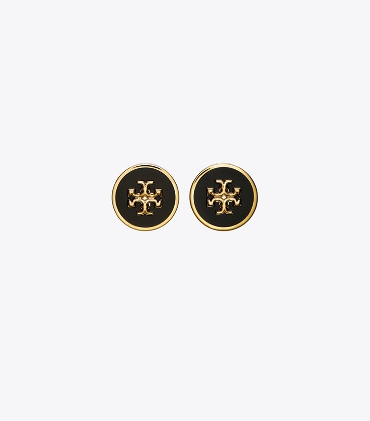 TORY BURCH KIRA ENAMEL CIRCLE-STUD EARRING - Tory Gold / Black - Click Image to Close