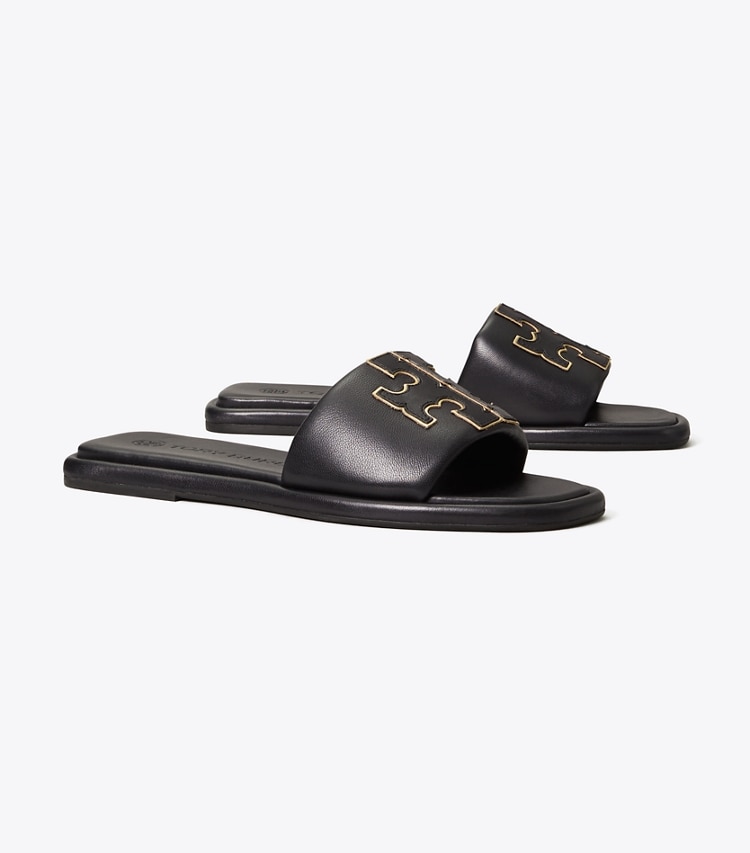 TORY BURCH DOUBLE T SPORT SLIDE - Perfect Black / Gold