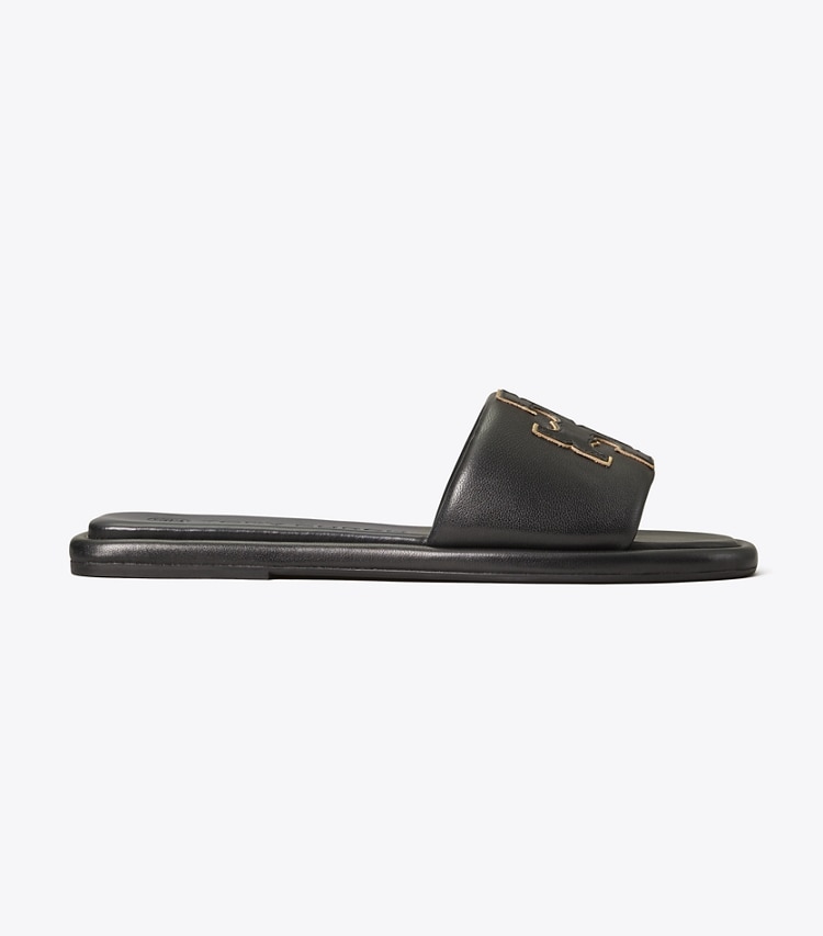 TORY BURCH DOUBLE T SPORT SLIDE - Perfect Black / Gold