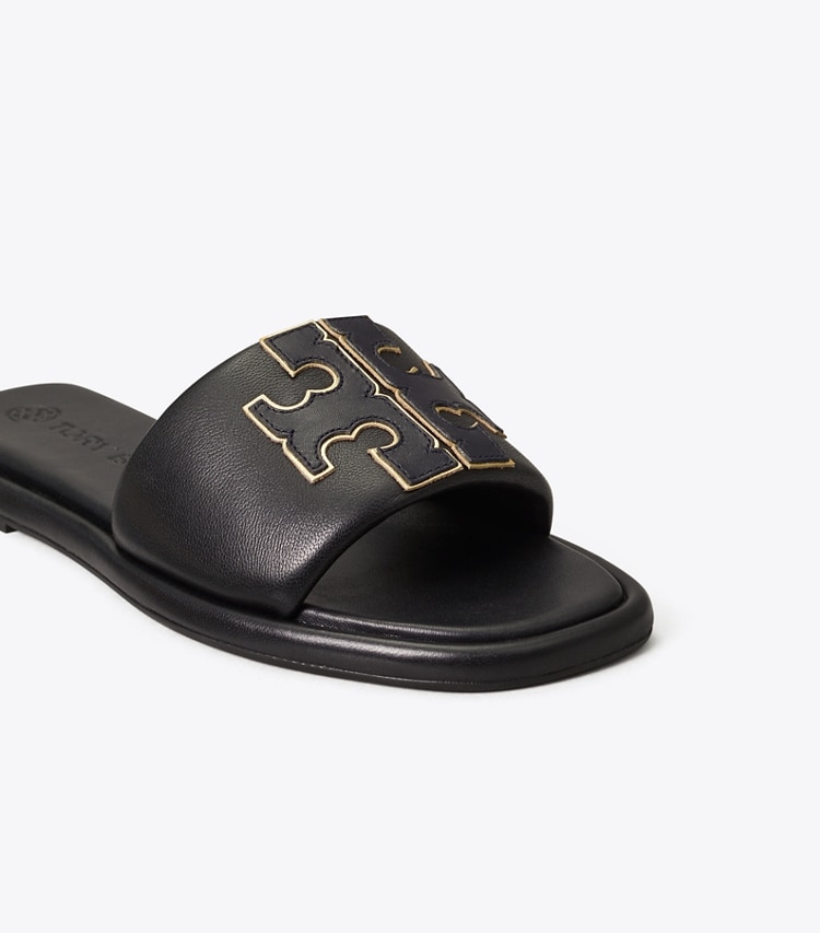 TORY BURCH DOUBLE T SPORT SLIDE - Perfect Black / Gold