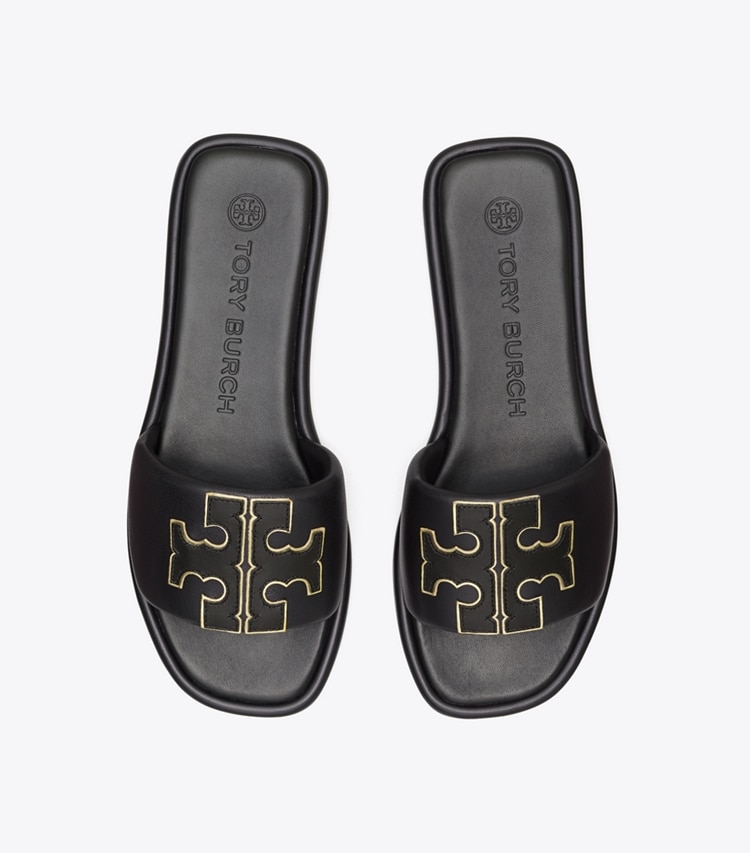 TORY BURCH DOUBLE T SPORT SLIDE - Perfect Black / Gold