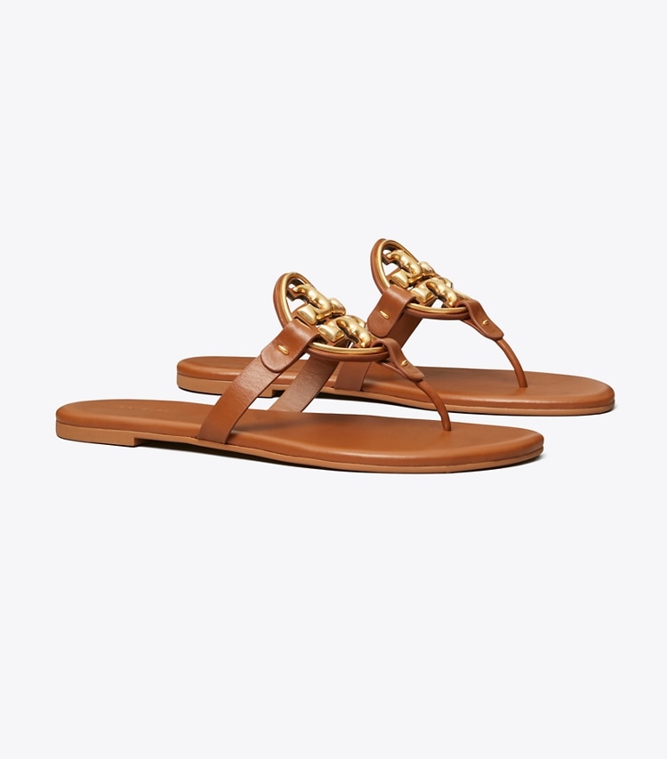 TORY BURCH MILLER SOFT METAL LOGO SANDAL - Bourbon Miele - Click Image to Close