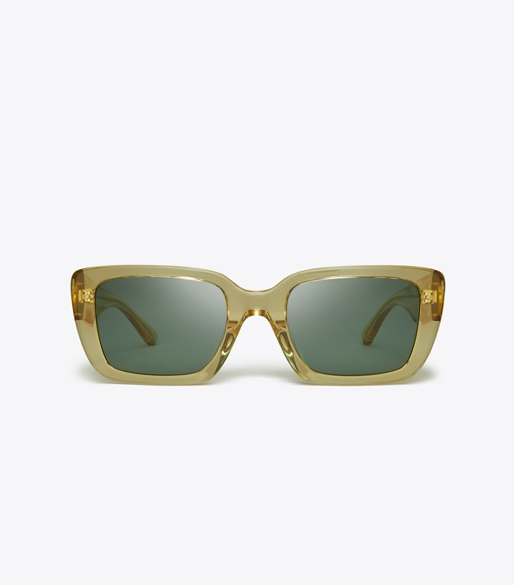 TORY BURCH MILLER RECTANGULAR SUNGLASSES - Transparent Yellow/Solid Green