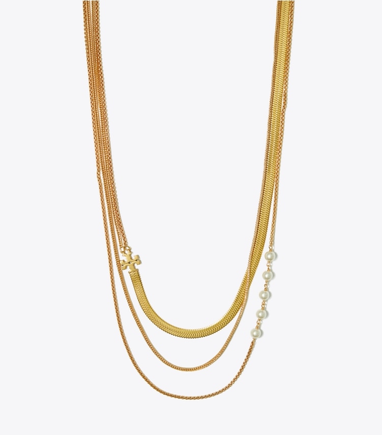 TORY BURCH KIRA PEARL LAYERED NECKLACE - Tory Gold / Tory Gold - Click Image to Close