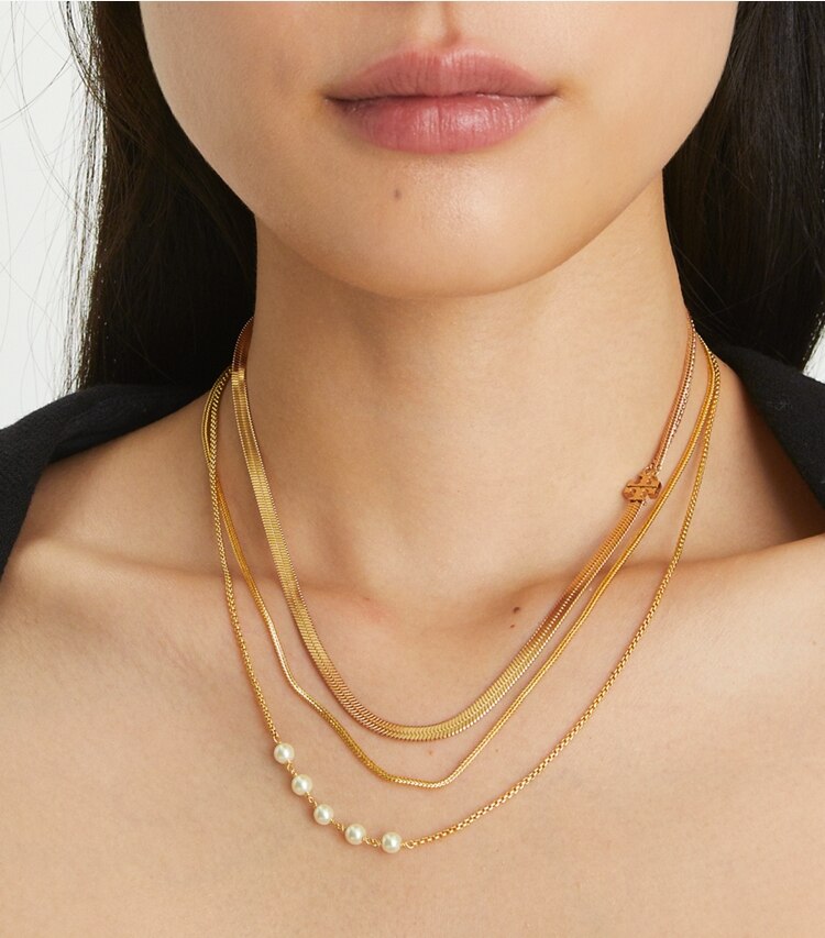 TORY BURCH KIRA PEARL LAYERED NECKLACE - Tory Gold / Tory Gold