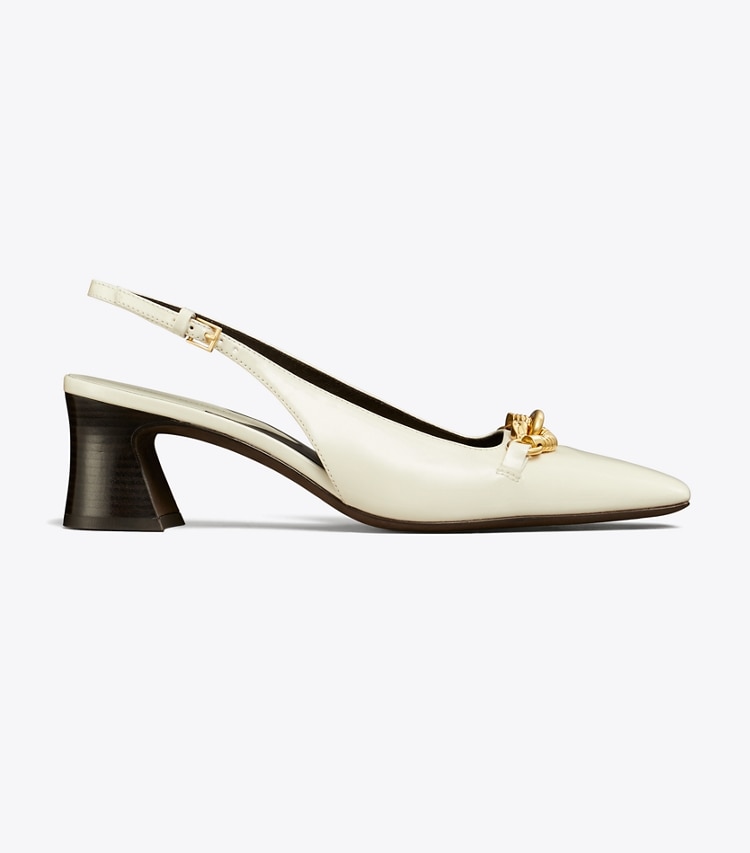 TORY BURCH JESSA SLINGBACK HEEL - Light Cream / Gold