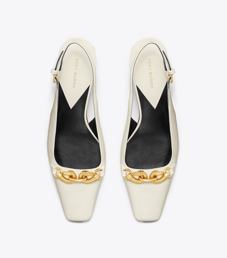 TORY BURCH JESSA SLINGBACK HEEL - Light Cream / Gold