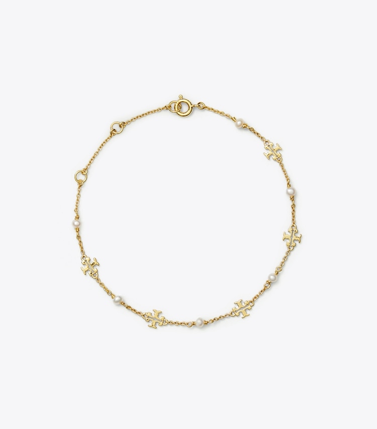 TORY BURCH KIRA PEARL DELICATE CHAIN BRACELET - Tory Gold / Pearl - Click Image to Close