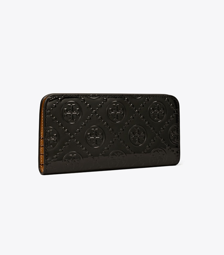 TORY BURCH T MONOGRAM PATENT ZIP SLIM WALLET - Black - Click Image to Close