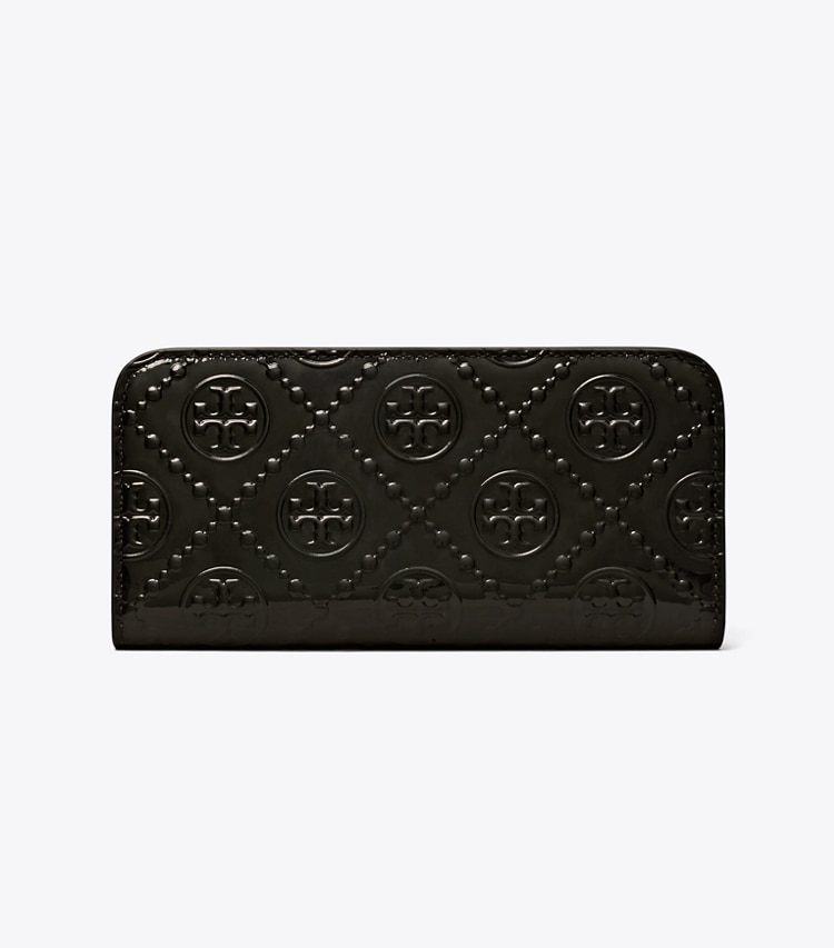 TORY BURCH T MONOGRAM PATENT ZIP SLIM WALLET - Black