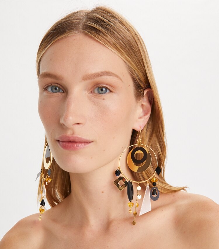 TORY BURCH GALAXY HOOP EARRING - Rolled Gold / Black Multi