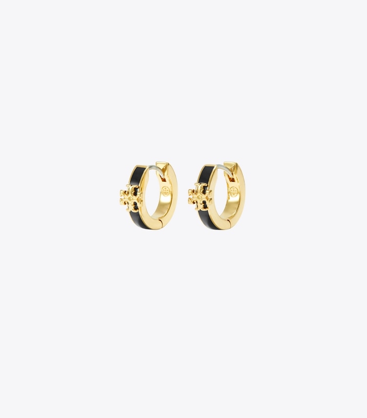 TORY BURCH KIRA ENAMEL HUGGIE EARRING - Tory Gold / Black