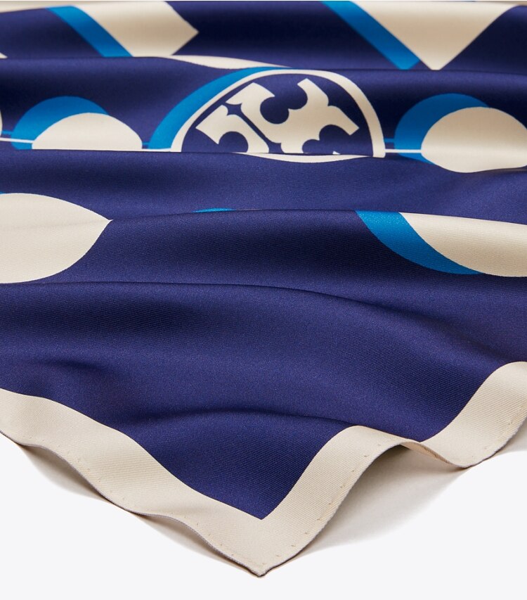 TORY BURCH 3D T MONOGRAM DOUBLE-SIDED SILK SQUARE SCARF - Navy