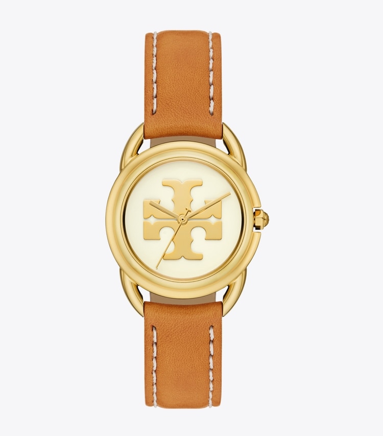 TORY BURCH MILLER WATCH, LEATHER / GOLD-TONE STAINLESS STEEL - Ivory/Gold/Luggage - Click Image to Close