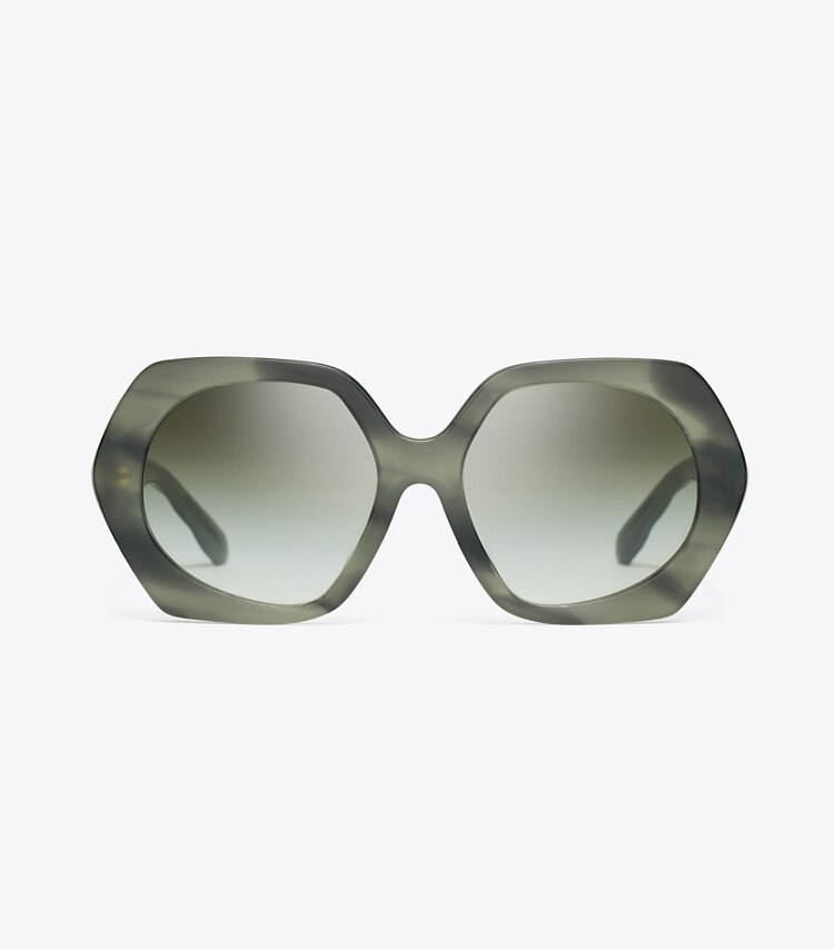 TORY BURCH KIRA OVERSIZED GEOMETRIC SUNGLASSES - Green Horn/Dark Green Clear Gradient