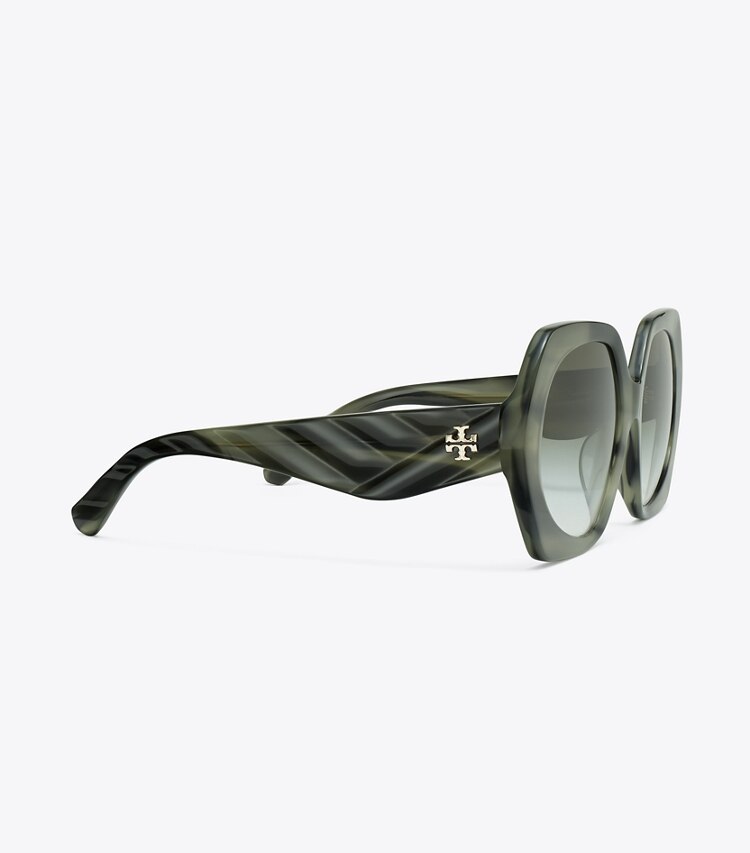 TORY BURCH KIRA OVERSIZED GEOMETRIC SUNGLASSES - Green Horn/Dark Green Clear Gradient