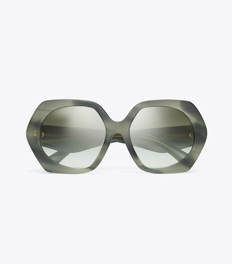 TORY BURCH KIRA OVERSIZED GEOMETRIC SUNGLASSES - Green Horn/Dark Green Clear Gradient