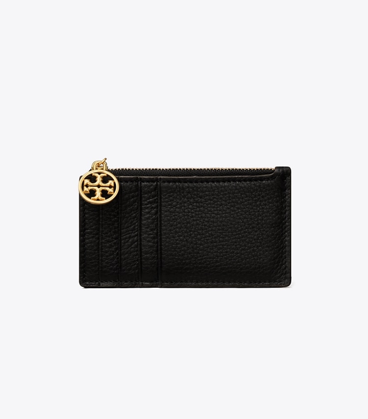 TORY BURCH MILLER TOP-ZIP CARD CASE - Black