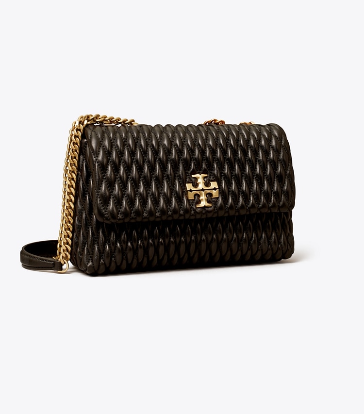 TORY BURCH SMALL KIRA RUCHED CONVERTIBLE SHOULDER BAG - Black / Gold - Click Image to Close