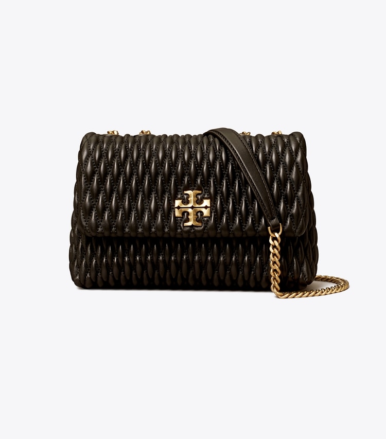 TORY BURCH SMALL KIRA RUCHED CONVERTIBLE SHOULDER BAG - Black / Gold