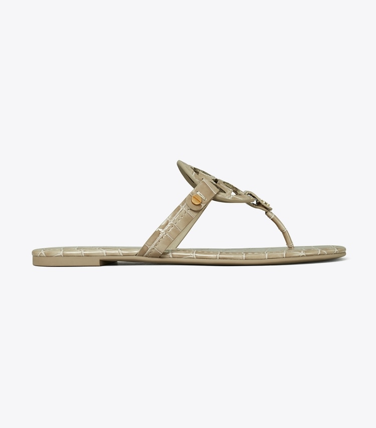 TORY BURCH MILLER CROC EMBOSSED LEATHER SANDAL - Smokey Taupe