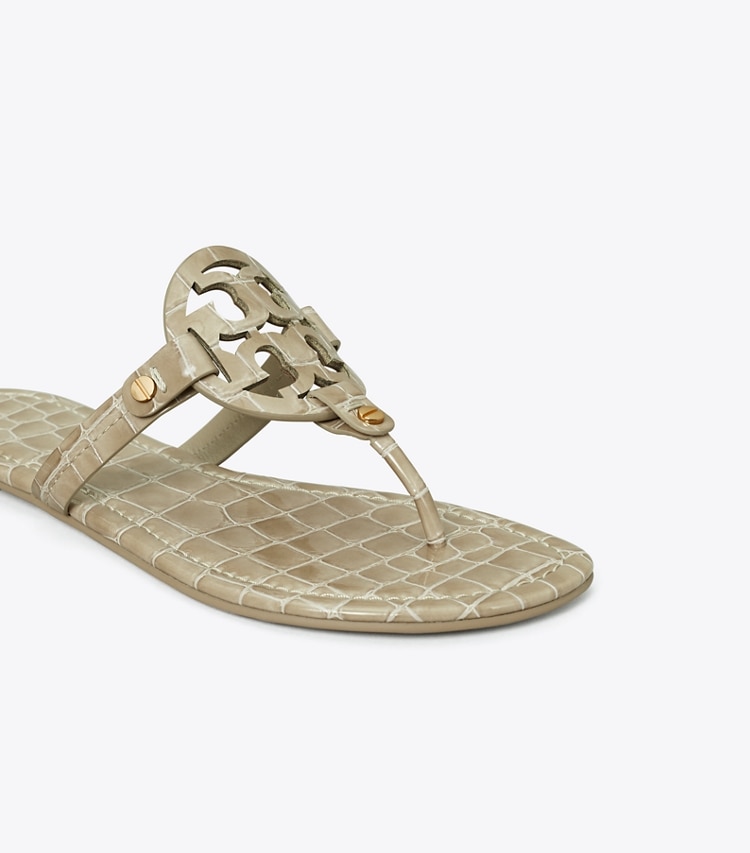 TORY BURCH MILLER CROC EMBOSSED LEATHER SANDAL - Smokey Taupe