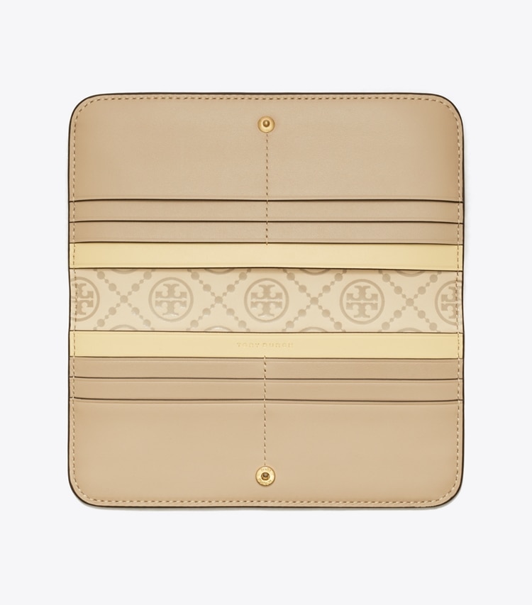 TORY BURCH T MONOGRAM CONTRAST EMBOSSED ZIP SLIM WALLET - Longan / New Cream