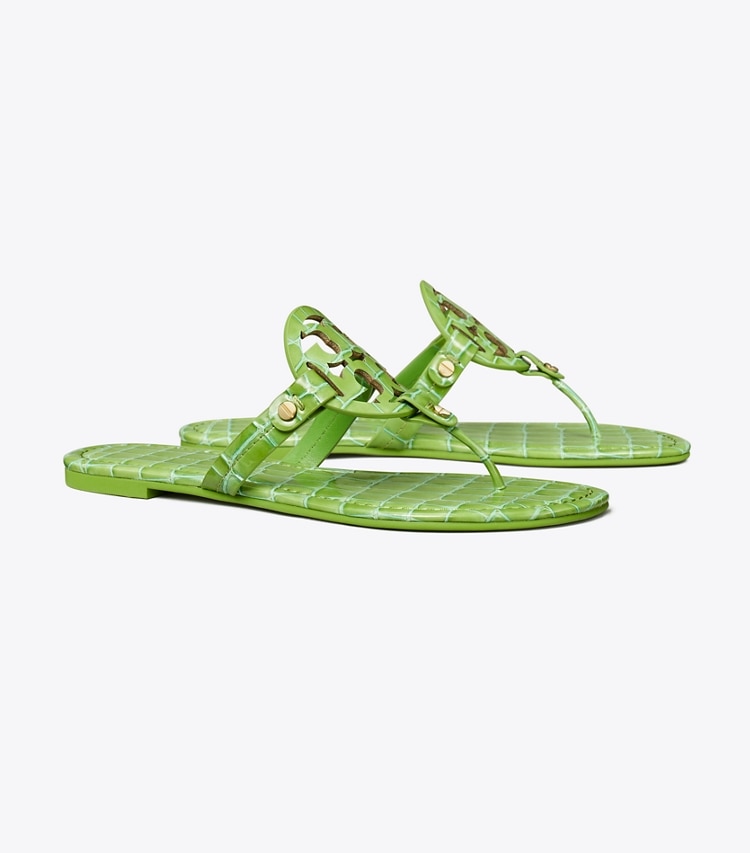 TORY BURCH MILLER CROC EMBOSSED LEATHER SANDAL - Jolly Green - Click Image to Close