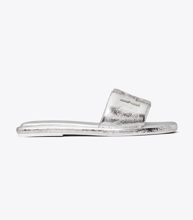 TORY BURCH DOUBLE T SPORT SLIDE - Silver