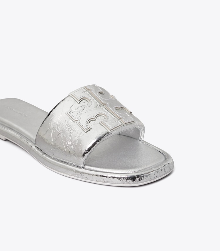 TORY BURCH DOUBLE T SPORT SLIDE - Silver