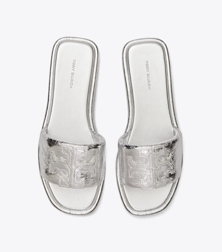 TORY BURCH DOUBLE T SPORT SLIDE - Silver