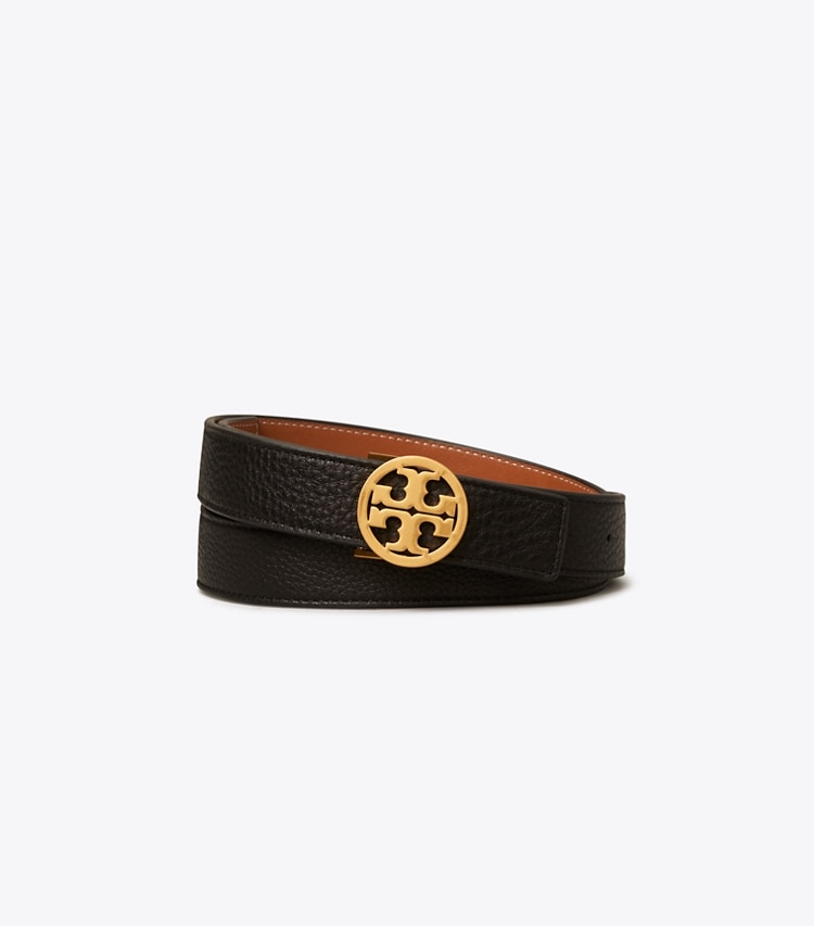 TORY BURCH 1"MILLER REVERSIBLE BELT - Black / Classic Cuoio / Gold - Click Image to Close