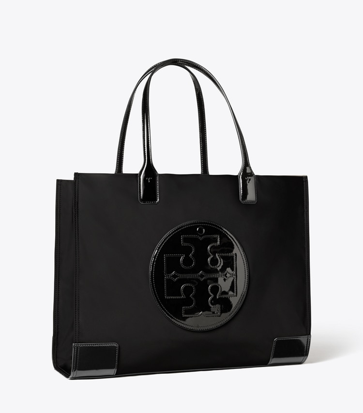 TORY BURCH ELLA PATENT TOTE BAG - Black - Click Image to Close