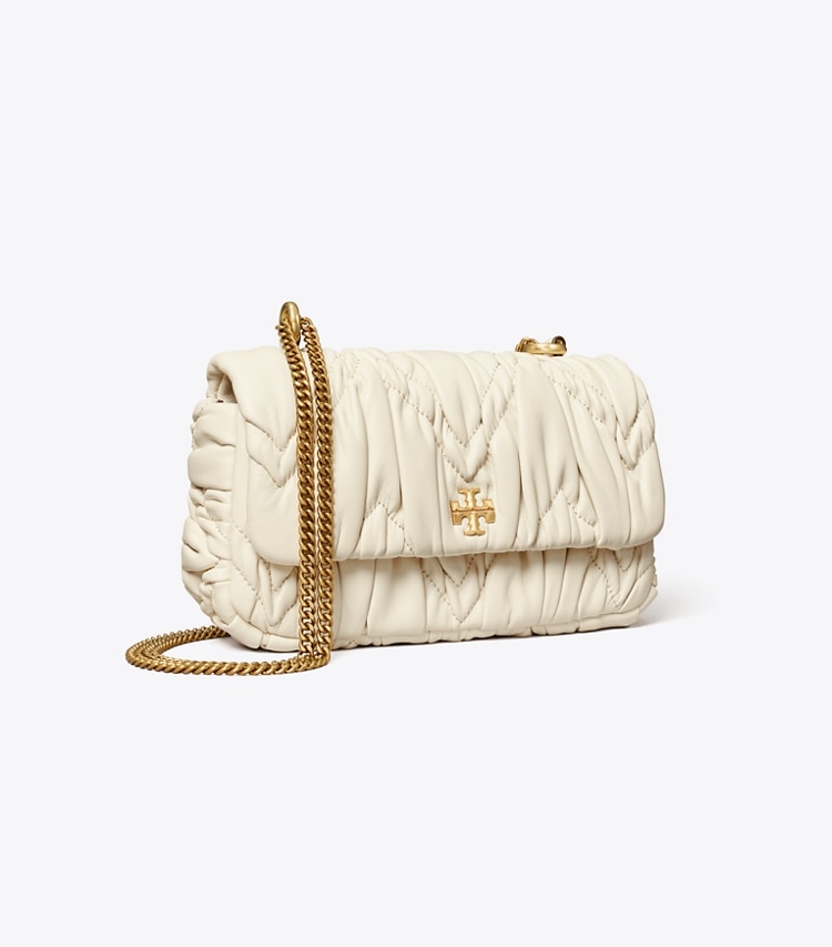 TORY BURCH MINI KIRA DIAMOND RUCHED FLAP SHOULDER BAG - New Ivory