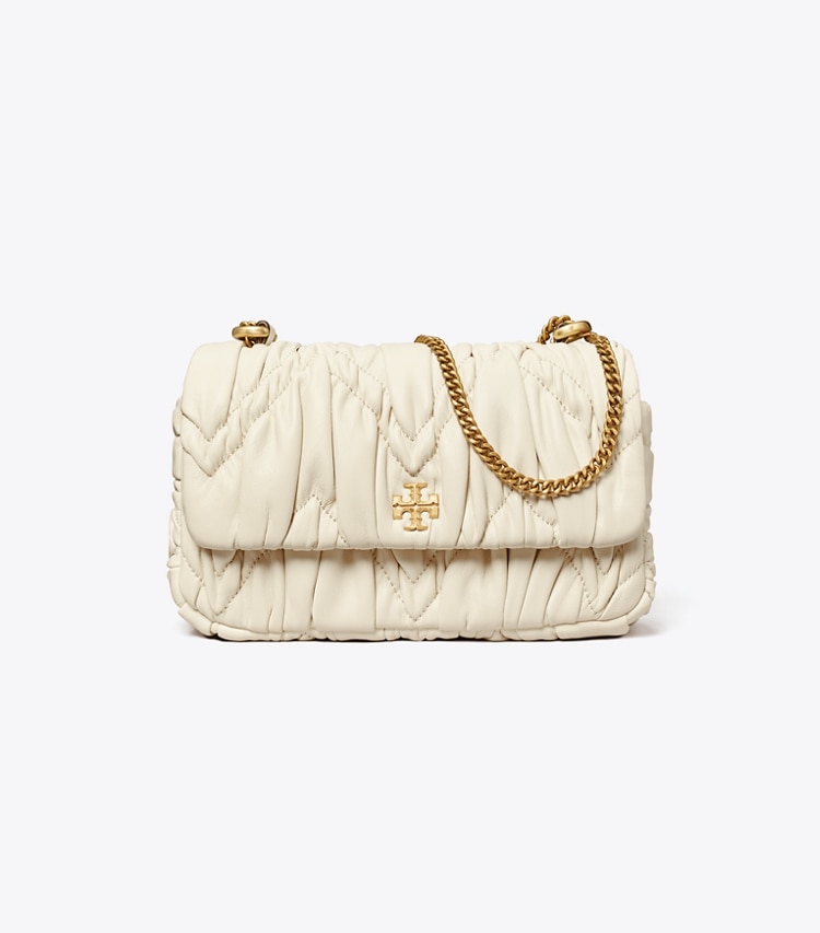 TORY BURCH MINI KIRA DIAMOND RUCHED FLAP SHOULDER BAG - New Ivory