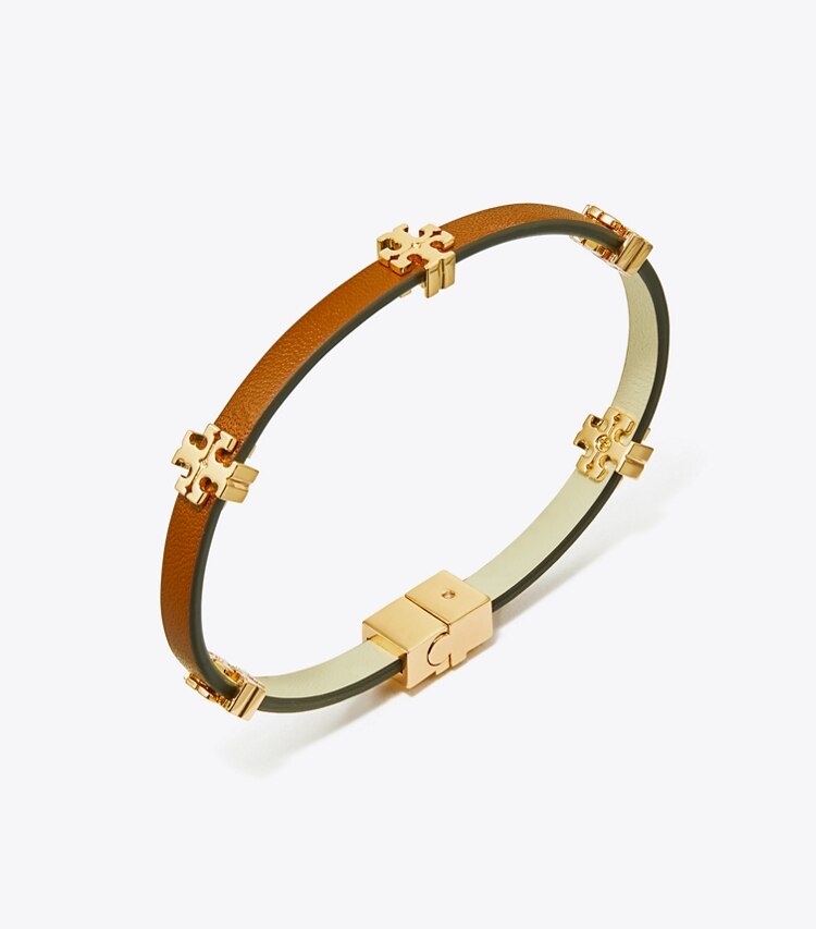 TORY BURCH ELEANOR LEATHER BRACELET - Tory Gold / Cuoio