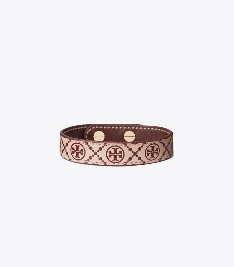 TORY BURCH MILLER LEATHER BRACELET - Tory Gold / Shell Pink / Muscadine - Click Image to Close